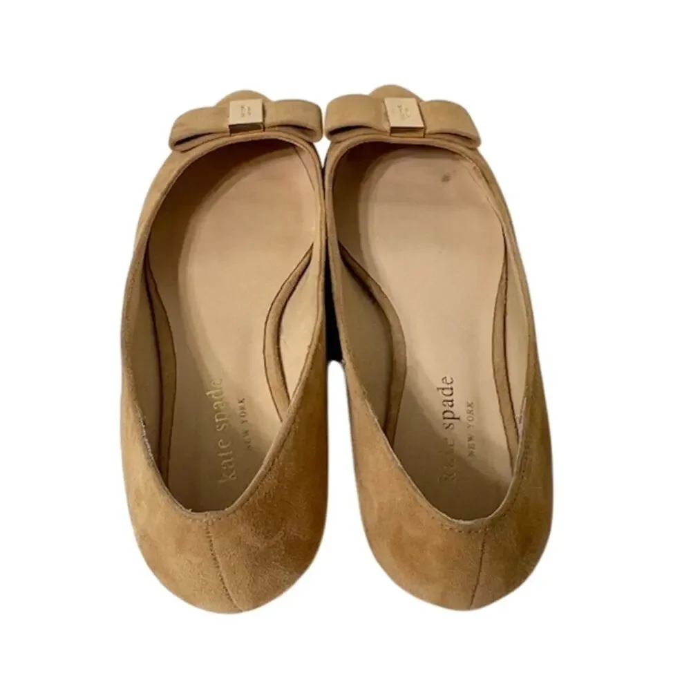 KATE SPADE Nora Suede Pointed Toe Bow Tan Flat  | 7